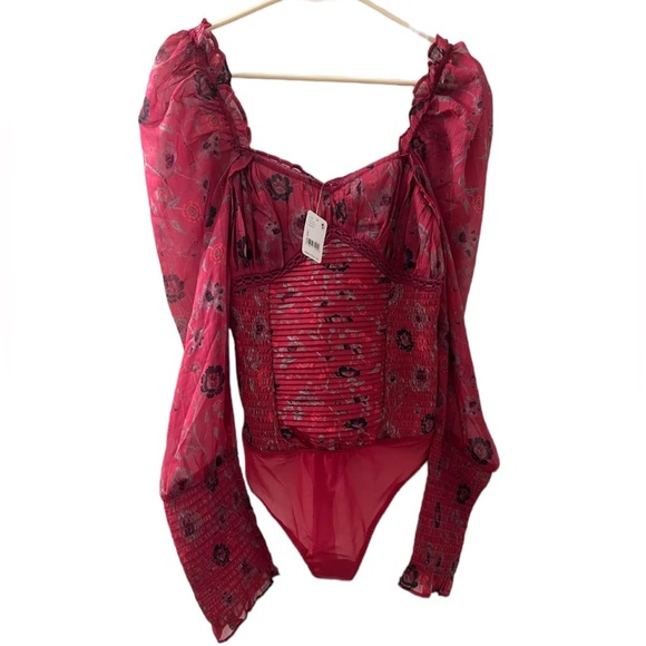 🆕 FREE PEOPLE Brunch Date Corset Bodysuit - Romantic Red - NWT - Picture 3 of 11